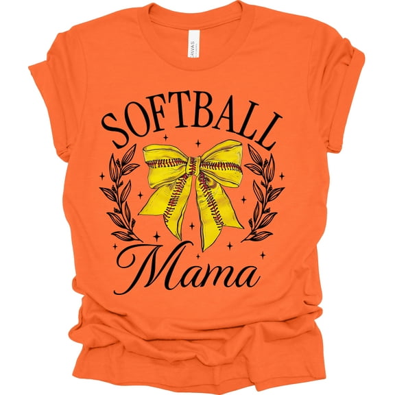 Trenz Shirt Company Softball Mama Bow Womens Short Sleeve T-shirt-Orange-Large