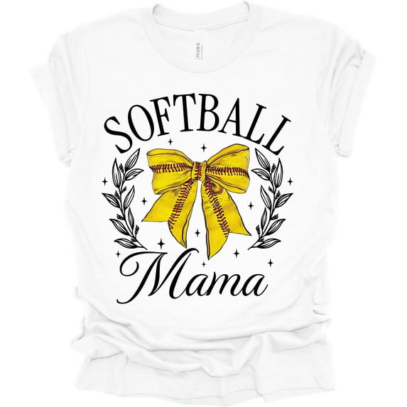 Trenz Shirt Company Softball Mama Bow Womens Short Sleeve T-shirt-White-3X-Large
