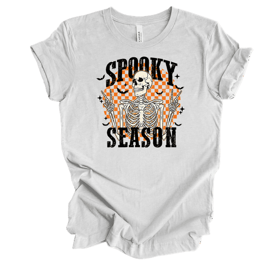 Trenz Shirt Company Spooky Season Checkered Skeleton Short Sleeve T-shirt-Ash-4xl