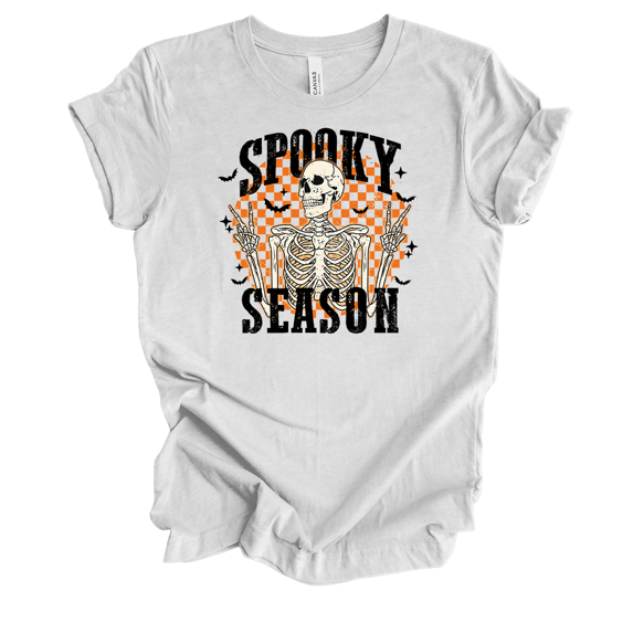 Trenz Shirt Company Spooky Season Checkered Skeleton Short Sleeve T-shirt-Ash-small