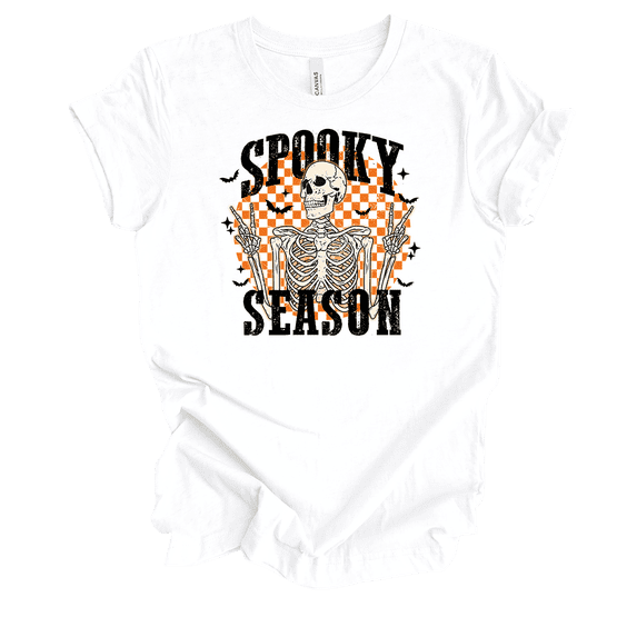 Trenz Shirt Company Spooky Season Checkered Skeleton Short Sleeve T-shirt-White-small