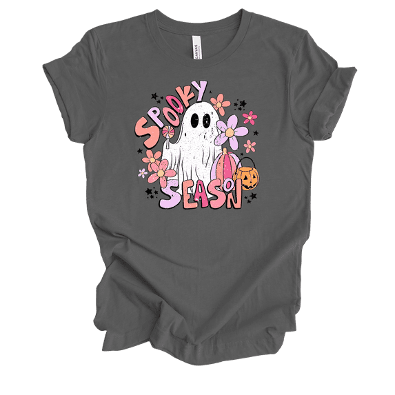 Trenz Shirt Company Spooky Season Floral Ghost Short Sleeve T-shirt-Asphalt-small