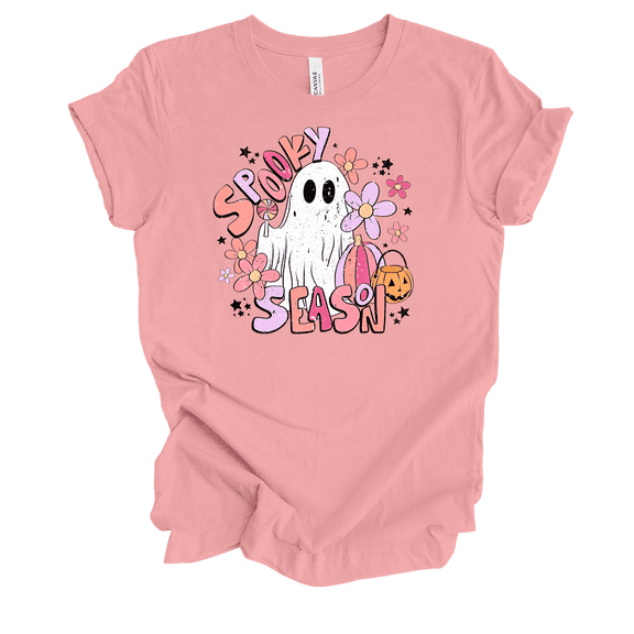 Trenz Shirt Company Spooky Season Floral Ghost Short Sleeve T-shirt-Pink-small