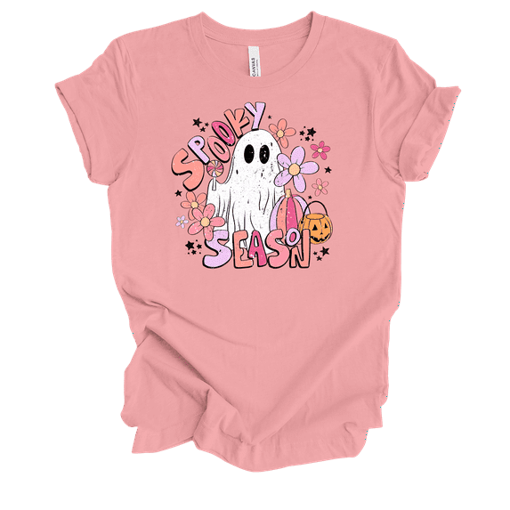 Trenz Shirt Company Spooky Season Floral Ghost Short Sleeve T-shirt-Pink-xxl