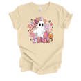thumbnail image 1 of Trenz Shirt Company Spooky Season Floral Ghost Short Sleeve T-shirt-Soft Cream-large, 1 of 1