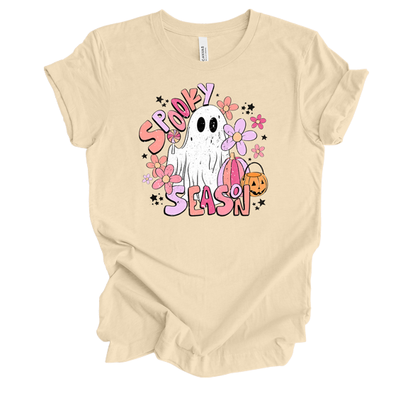 Trenz Shirt Company Spooky Season Floral Ghost Short Sleeve T-shirt-Soft Cream-medium