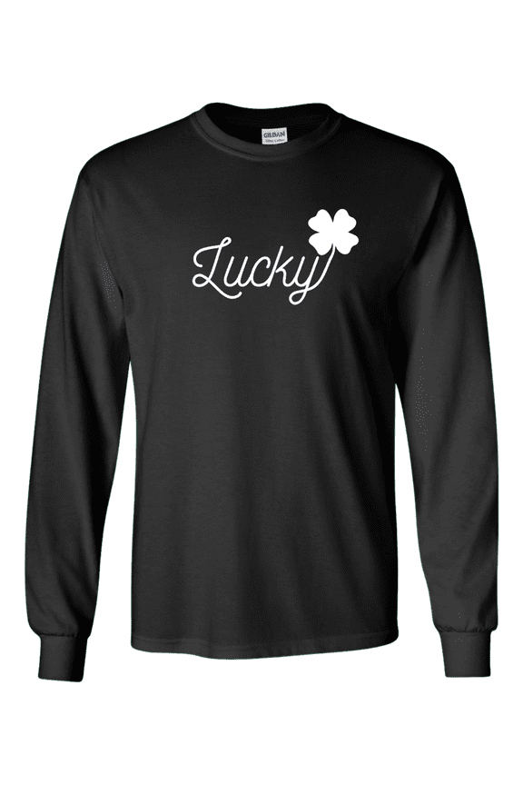 St. Patrick's Day Lucky Shamrock Long Sleeve T-Shirt-Black-4xl