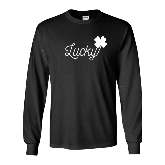 Trenz Shirt Company St. Patrick's Day Lucky Shamrock Long Sleeve T-Shirt-Black-xl