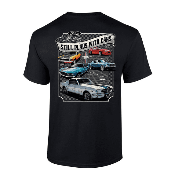 Trenz Shirt Company Still Plays With Cars Men’s Graphic T-Shirt - Mustang 1965-2000 Car Designs-Black-large