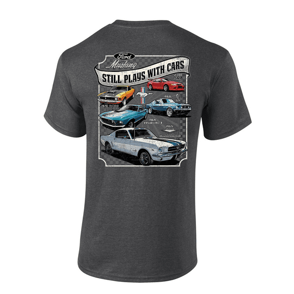 Trenz Shirt Company Still Plays With Cars Men’s Graphic T-Shirt - Mustang 1965-2000 Car Designs-Heather Grey-xxl