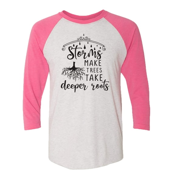Trenz Shirt Company Storme Make Trees Take Deeper Roots Ladies Baseball Tee-Pink/White-Large