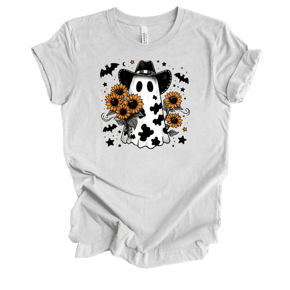 Trenz Shirt Company Sunflower Cow Print Ghost Short Sleeve T-shirt-Ash-large