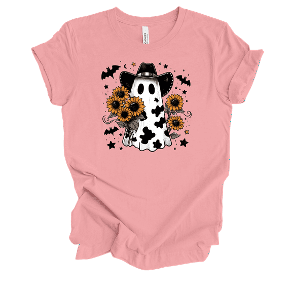 Trenz Shirt Company Sunflower Cow Print Ghost Short Sleeve T-shirt-Pink-xl