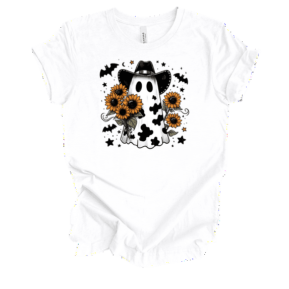 Trenz Shirt Company Sunflower Cow Print Ghost Short Sleeve T-shirt-White-large