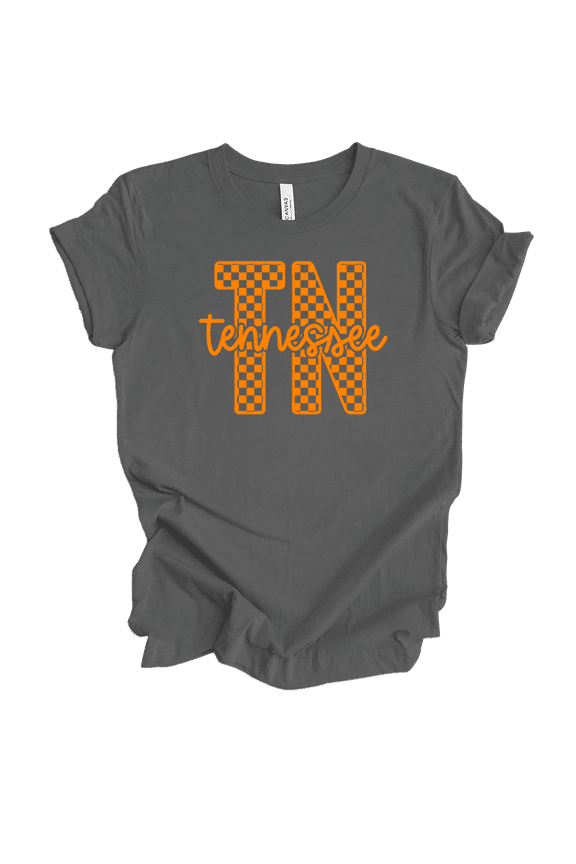 Tennessee Checkered Print TN Team Color Womens Short Sleeve T-shirt-Asphalt-Large