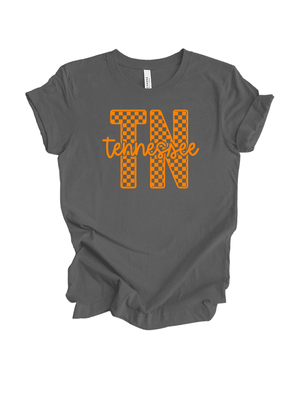Tennessee Checkered Print TN Team Color Womens Short Sleeve T-shirt-Asphalt-XX-Large
