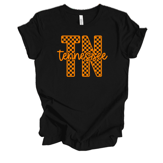 Trenz Shirt Company Tennessee Checkered Print TN Team Color Womens Short Sleeve T-shirt-Black-Medium