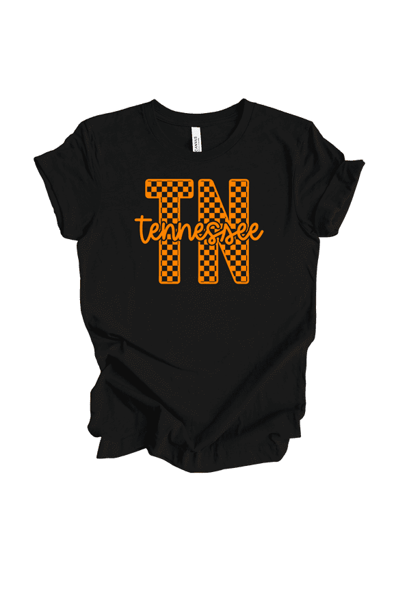 Tennessee Checkered Print TN Team Color Womens Short Sleeve T-shirt-Black-Medium