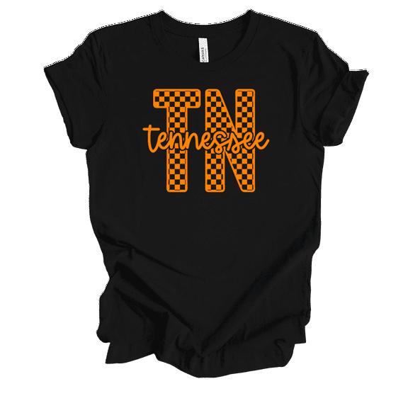 Trenz Shirt Company Tennessee Checkered Print TN Team Color Womens Short Sleeve T-shirt-Black-XX-Large