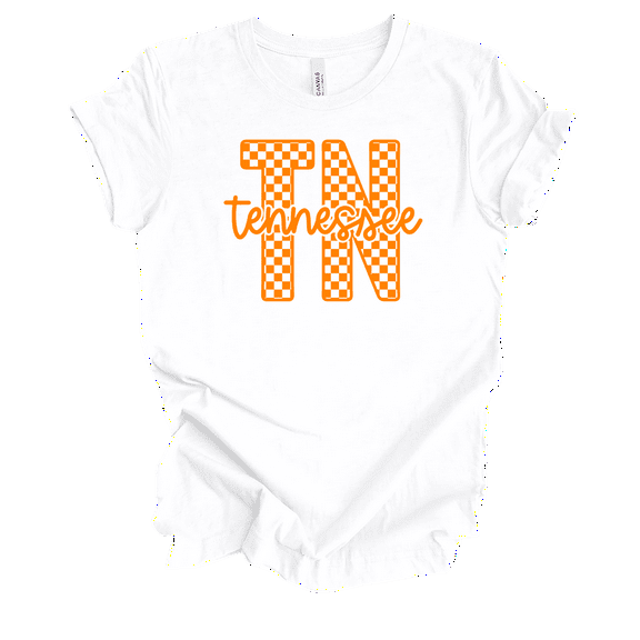 Trenz Shirt Company Tennessee Checkered Print TN Team Color Womens Short Sleeve T-shirt-White-Large