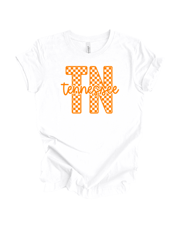 Tennessee Checkered Print TN Team Color Womens Short Sleeve T-shirt-White-Medium