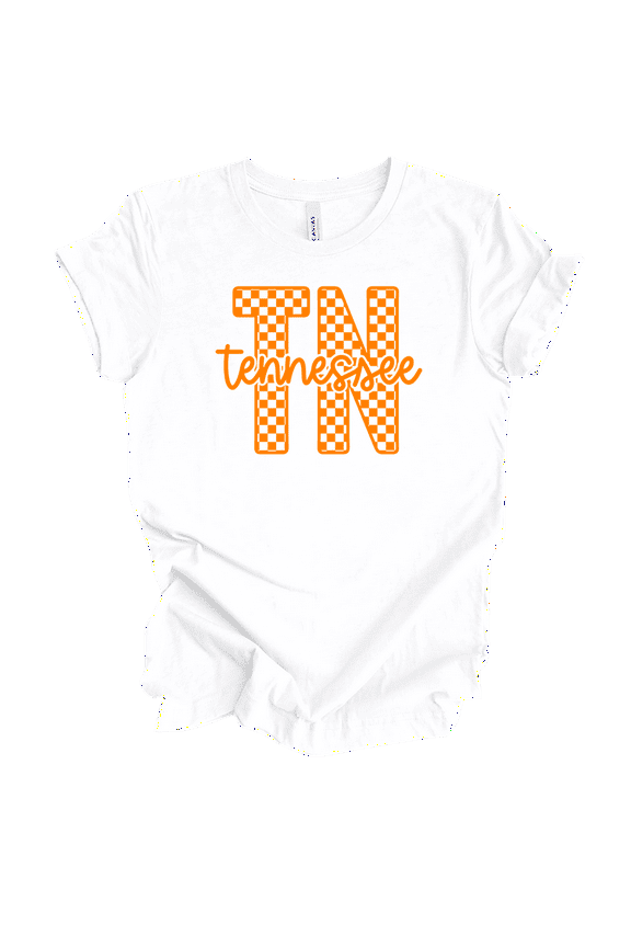 Tennessee Checkered Print TN Team Color Womens Short Sleeve T-shirt-White-XX-Large