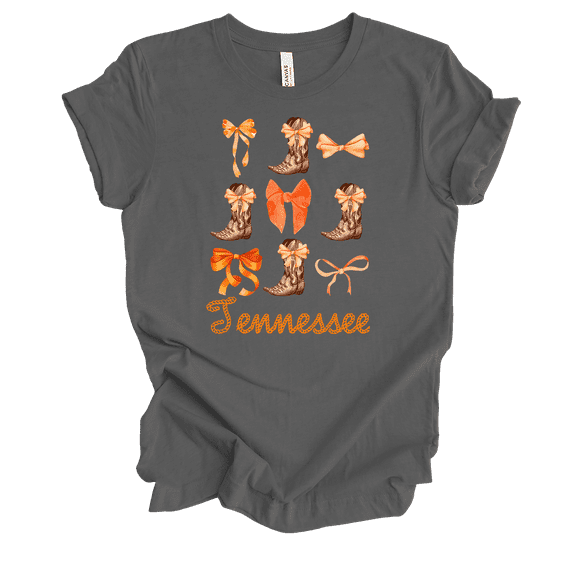 Trenz Shirt Company Tennessee Coquette Boots & Bows Womens Short Sleeve T-shirt-Asphalt-X-Large