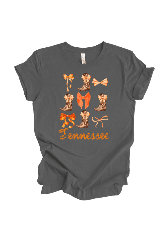 Tennessee Coquette Boots & Bows Womens Short Sleeve T-shirt-Asphalt-XX-Large