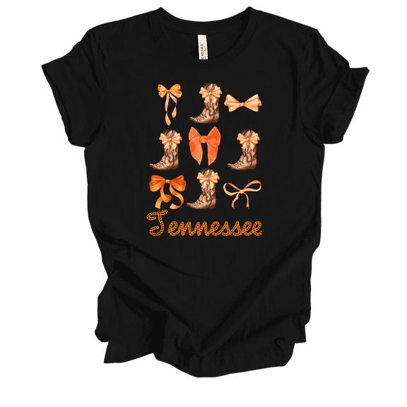 Trenz Shirt Company Tennessee Coquette Boots & Bows Womens Short Sleeve T-shirt-Black-Medium