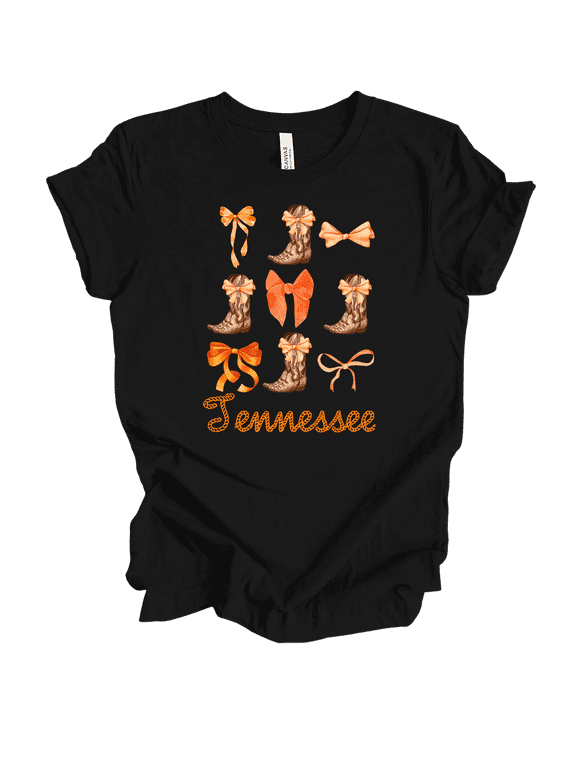Tennessee Coquette Boots & Bows Womens Short Sleeve T-shirt-Black-X-Large