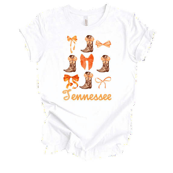 Trenz Shirt Company Tennessee Coquette Boots & Bows Womens Short Sleeve T-shirt-White-Small