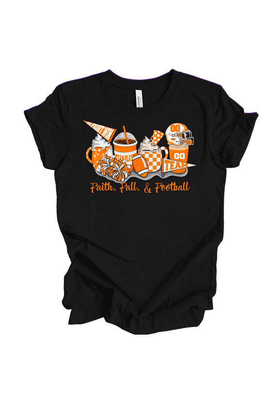 Tennessee Faith, Fall, and Football Womens Short Sleeve T-shirt-Black-3X-Large