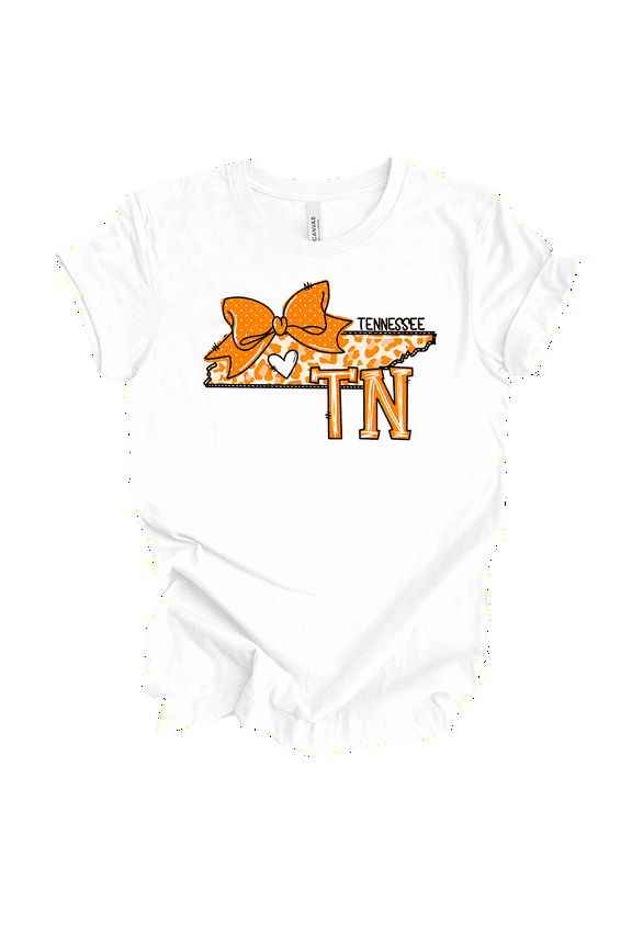 Tennessee Leopard Print Bow Womens Short Sleeve T-shirt-White-Large