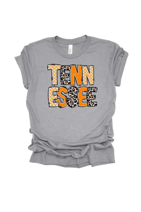 Tennessee Rugged Patch Letters Womens Short Sleeve T-shirt-Athletic Grey-Small
