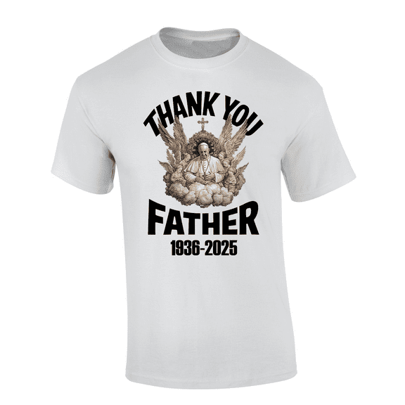 Trenz Shirt Company Thank You Father Graphic T-Shirt - Pope Francis and Angels Design-White-xl