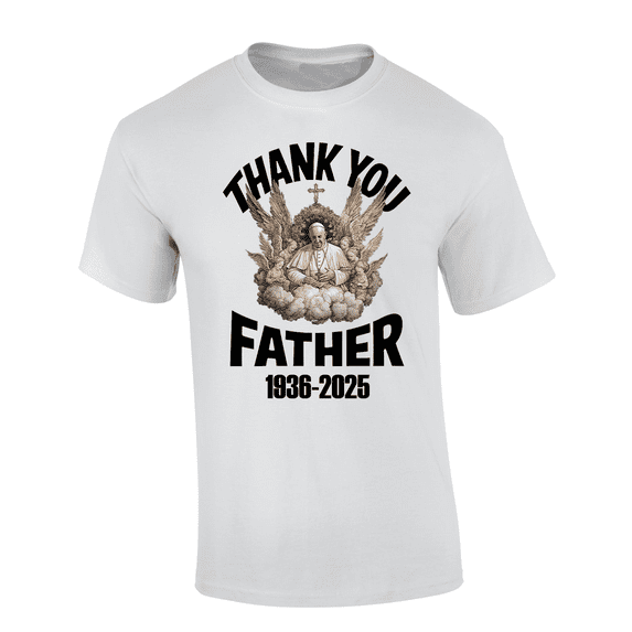 Trenz Shirt Company Thank You Father Graphic T-Shirt - Pope Francis and Angels Design-White-xxl