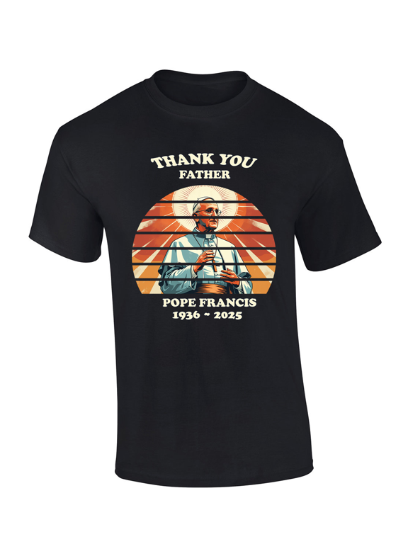 Thank you Father 1936-2025 Graphic T-Shirt - Pope Francis Circular Striped Design-Black-small