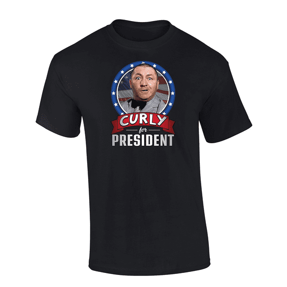 Trenz Shirt Company The Three Stooges Curly For President 2024 Short Sleeve Mens Graphic T-Shirt-Black-xxxl