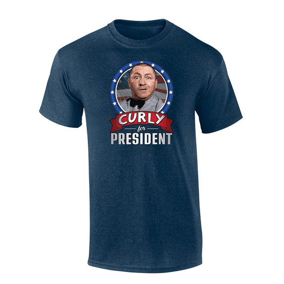 Trenz Shirt Company The Three Stooges Curly For President 2024 Short Sleeve Mens Graphic T-Shirt-Heather Navy-xl