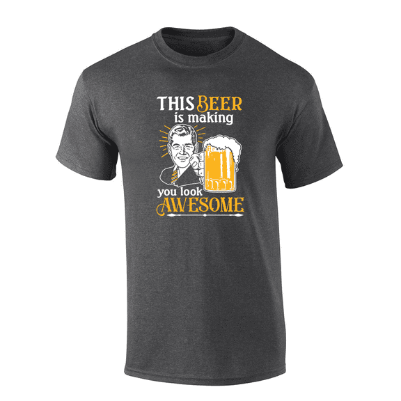 Trenz Shirt Company This Beer Is Making You Look Awesome Short Sleeve Mens Graphic T-Shirt-Heather Grey-large