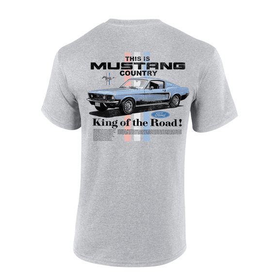 Trenz Shirt Company This Is Mustang Country King of The Road Short-Sleeve Mens T-Shirt - Blue Mustang-Sports Grey-xxl