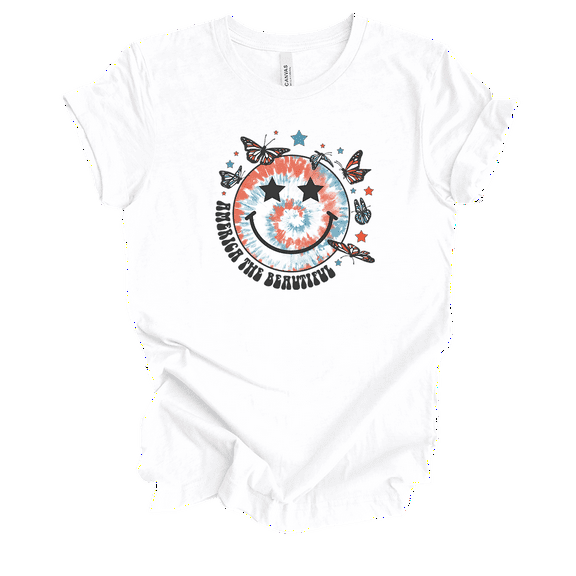 Trenz Shirt Company Tie-Dye Smiling America The Beautiful Short Sleeve Womens Graphic T-Shirt-White-small