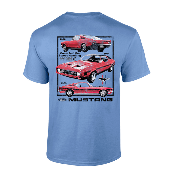 Trenz Shirt Company Triple Mustang 1968, 1968, 1971, Come Feel The Sweet Handling Short-Sleeve Mens T-Shirt-Carolina Blue-xxl