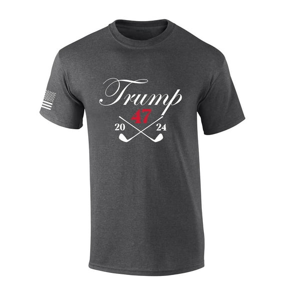 Trenz Shirt Company Trump 47 Crossed Golf Clubs 2024 Short Sleeve Mens Graphic T-Shirt-Heather Grey-medium