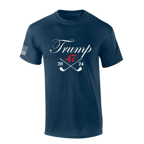 Trenz Shirt Company Trump 47 Crossed Golf Clubs 2024 Short Sleeve Mens Graphic T-Shirt-Heather Navy-4xl