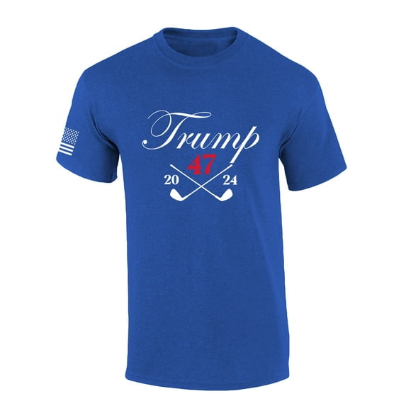 Trenz Shirt Company Trump 47 Crossed Golf Clubs 2024 Short Sleeve Mens Graphic T-Shirt-Heather Royal-5xl