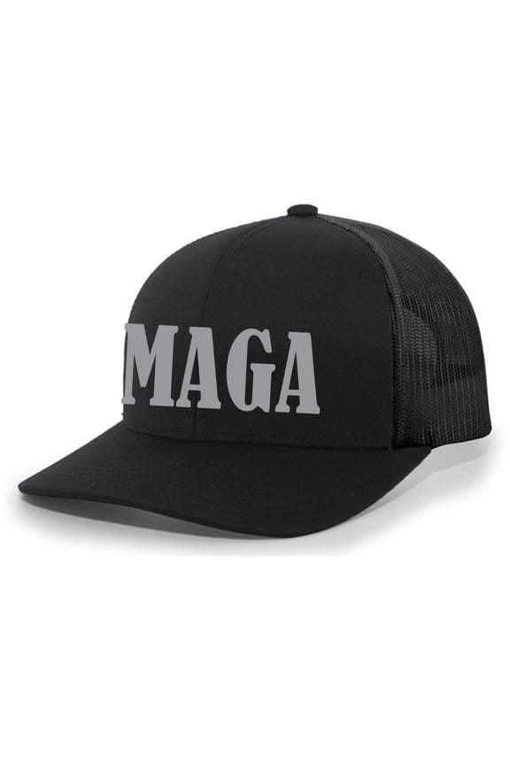 Trump Hat Bold Dark MAGA Trump 2024 Mesh Back Embroidered Trucker Hat, Black/Black
