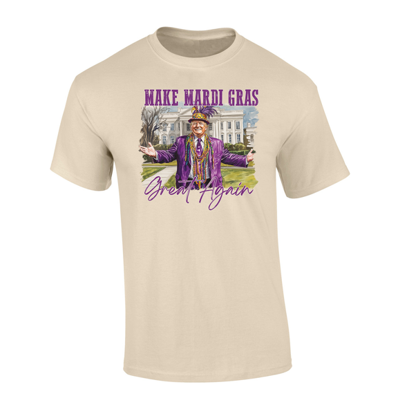 Trenz Shirt Company Trump Make Mardi Gras Great Again Mens Short-Sleeve T-Shirt-Sand-xxxl