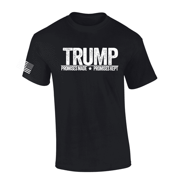 Trenz Shirt Company Trump Star Promises Made Promises Kept American Flag Sleeve T-shirt-Black-small