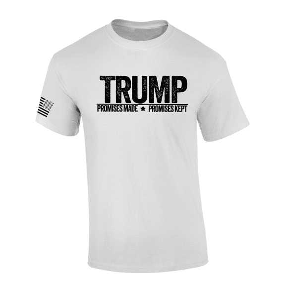 Trenz Shirt Company Trump Star Promises Made Promises Kept American Flag Sleeve T-shirt-White-6xl
